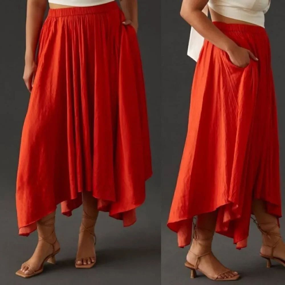 Anthropologie Sleek A-Line Skirt Medium Orange Red S